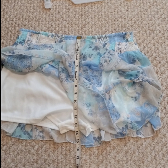 Tiered Smocked Western Ruffle SKORT Skirt Blue Floral Comfy Summer Beach Boho - Picture 8 of 14